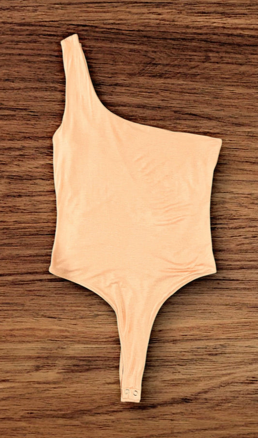 One Shoulder Peach Bodysuit