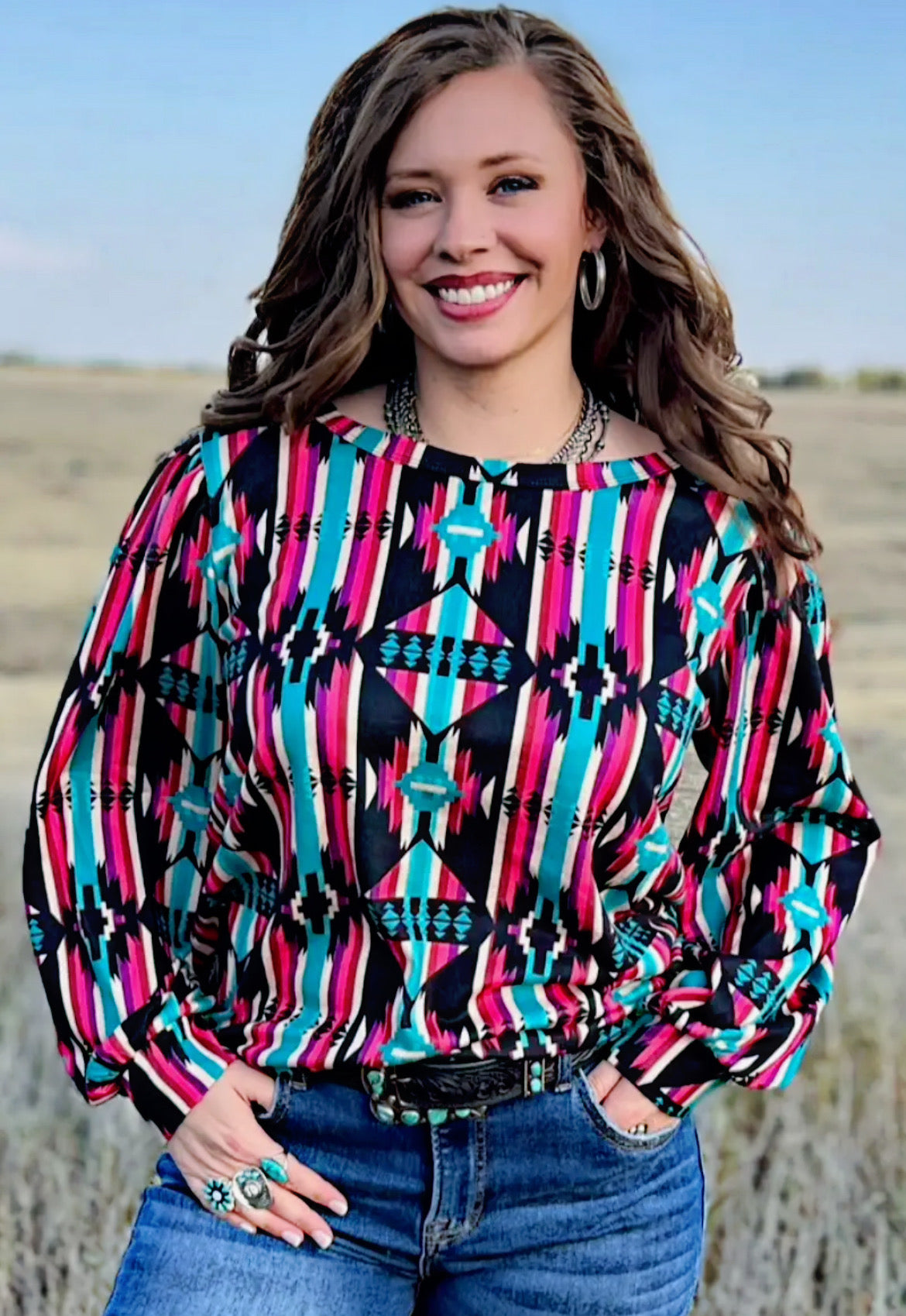 Sunset Drive Aztec Print Top