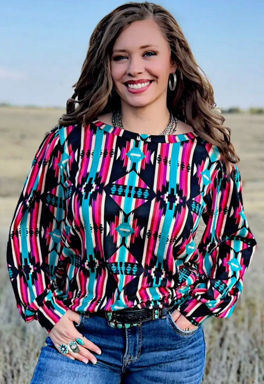 Sunset Drive Aztec Print Top