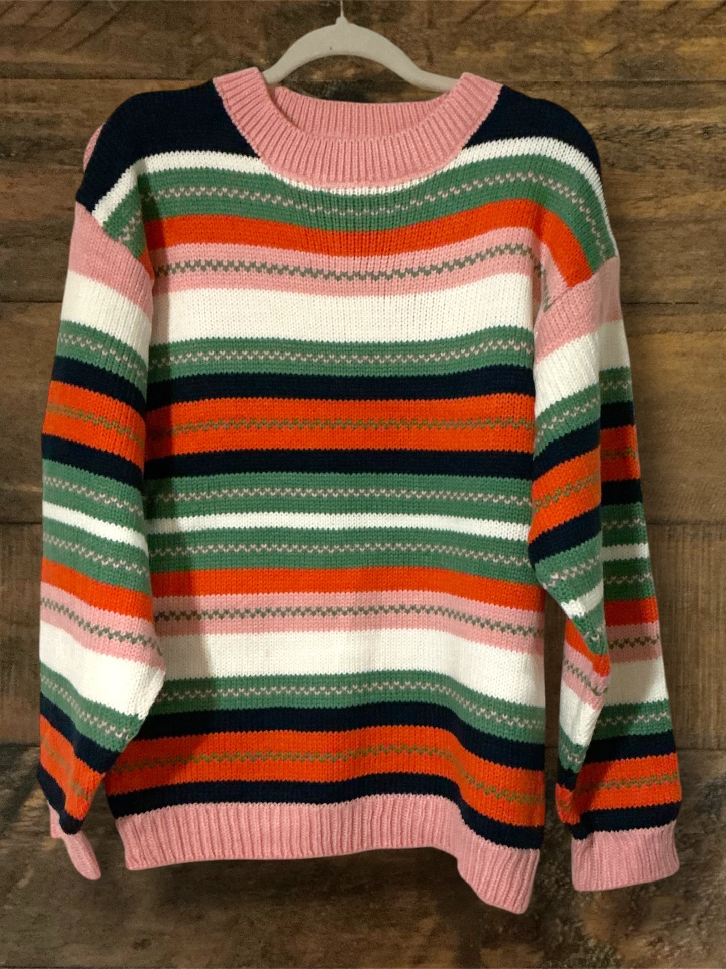 Pink/Green/Cream Striped Sweater