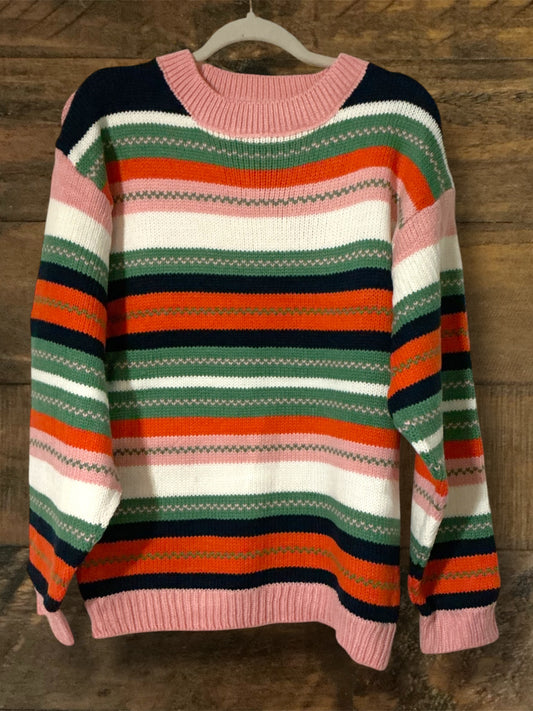Pink/Green/Cream Striped Sweater
