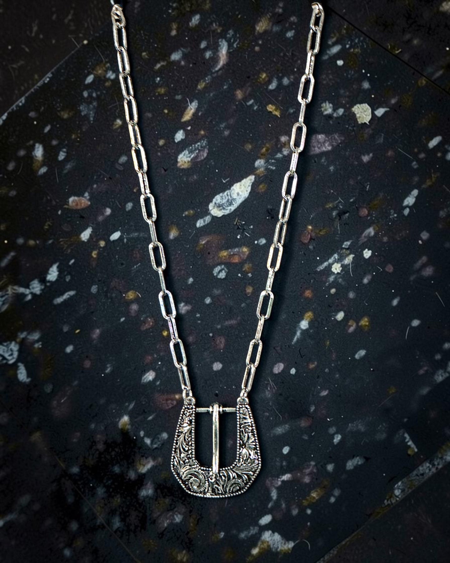 Silver Tooled Buckle Necklace