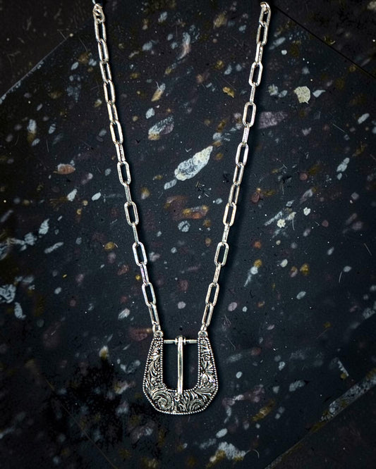 Silver Tooled Buckle Necklace