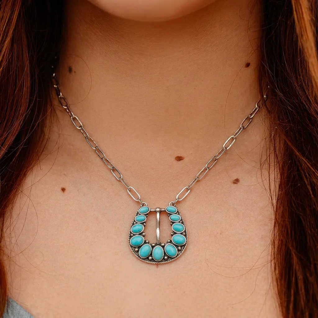 Turquoise Stone Buckle Necklace