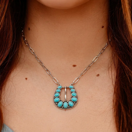 Turquoise Stone Buckle Necklace