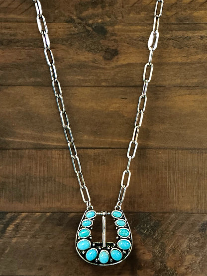 Turquoise Stone Buckle Necklace