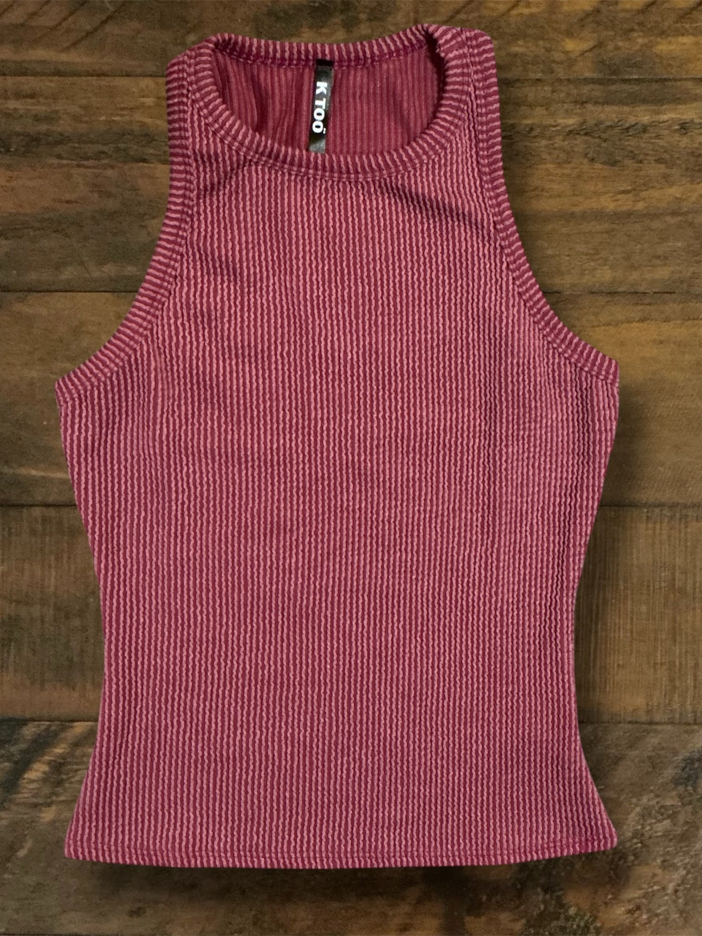 Dark Mauve Mineral Washed and Ribbed Tank Top