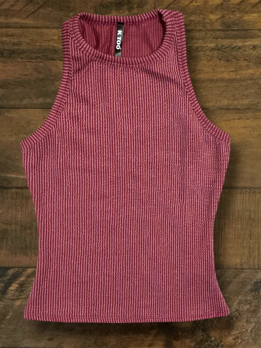 Dark Mauve Mineral Washed and Ribbed Tank Top