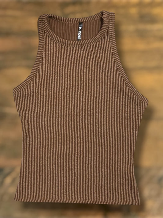 Brown Mineral Washed and Ribbed Tank Top