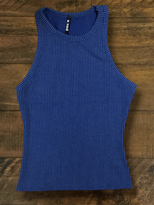 Royal Blue Mineral Washed and Ribbed Tank Top