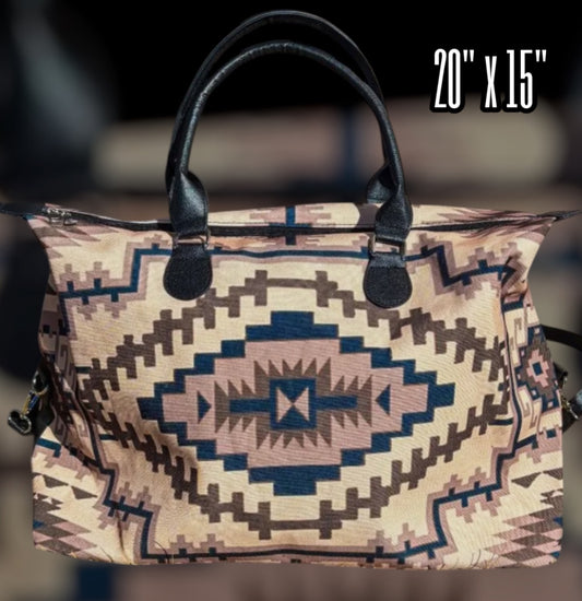 Cream/Brown Aztec Print Weekend Tote