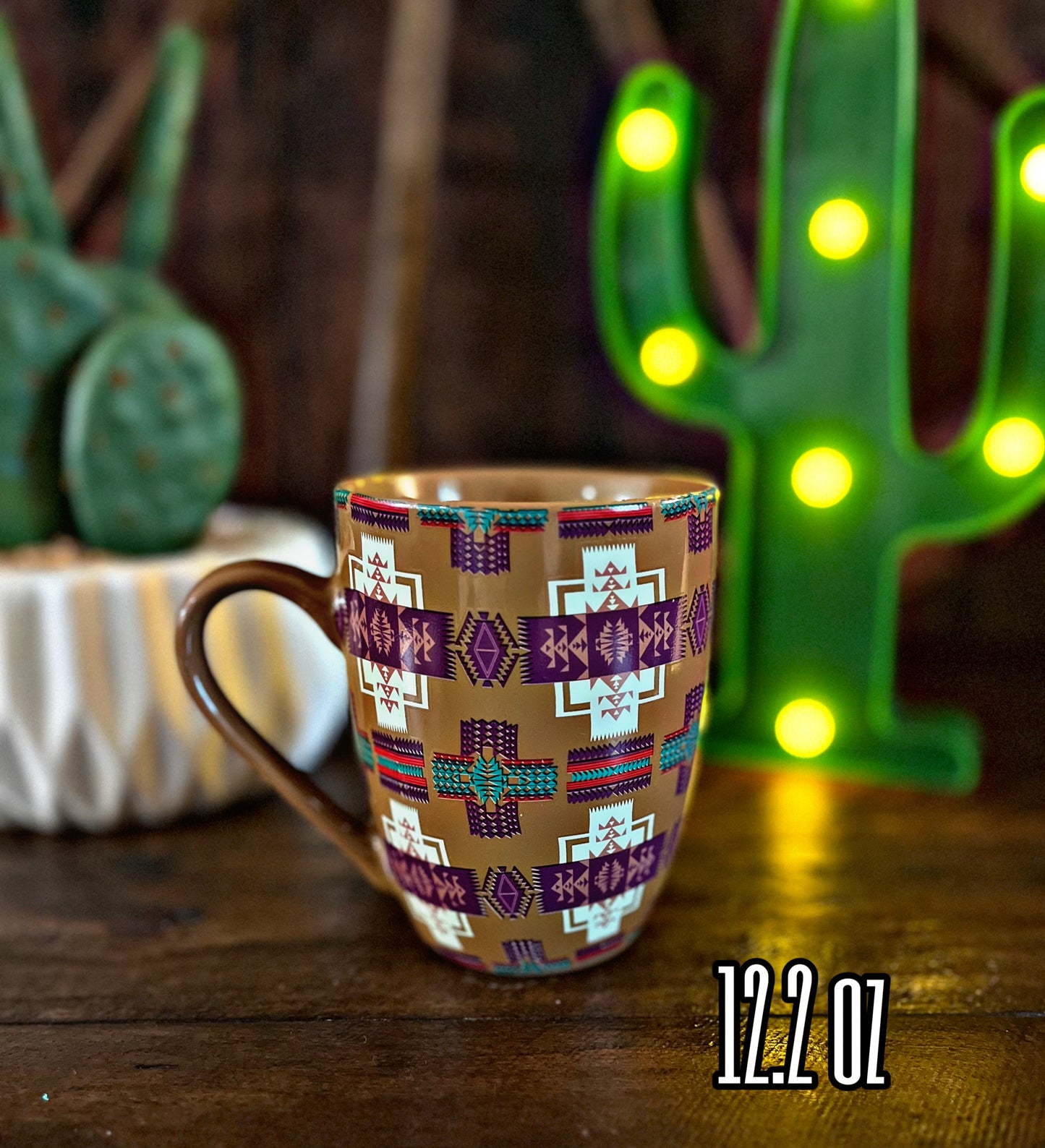 12.2 Oz Beige Southwest Print Coffee Mug