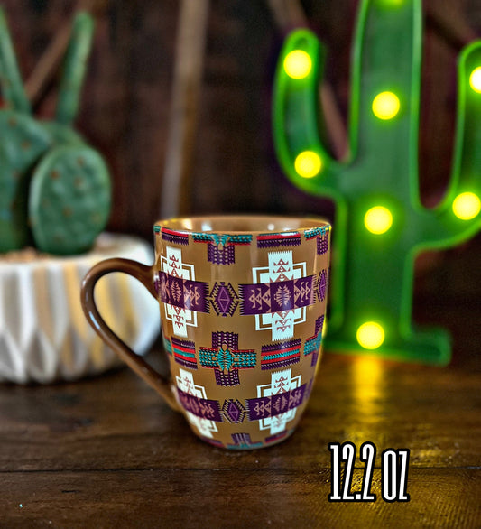12.2 Oz Beige Southwest Print Coffee Mug
