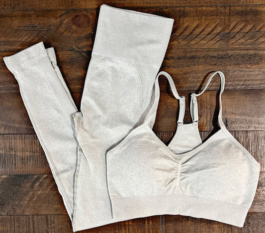 Light Gray Sports Bra and Matching Leggings