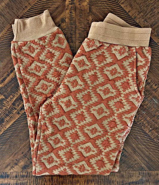 Rust Aztec Print Joggers