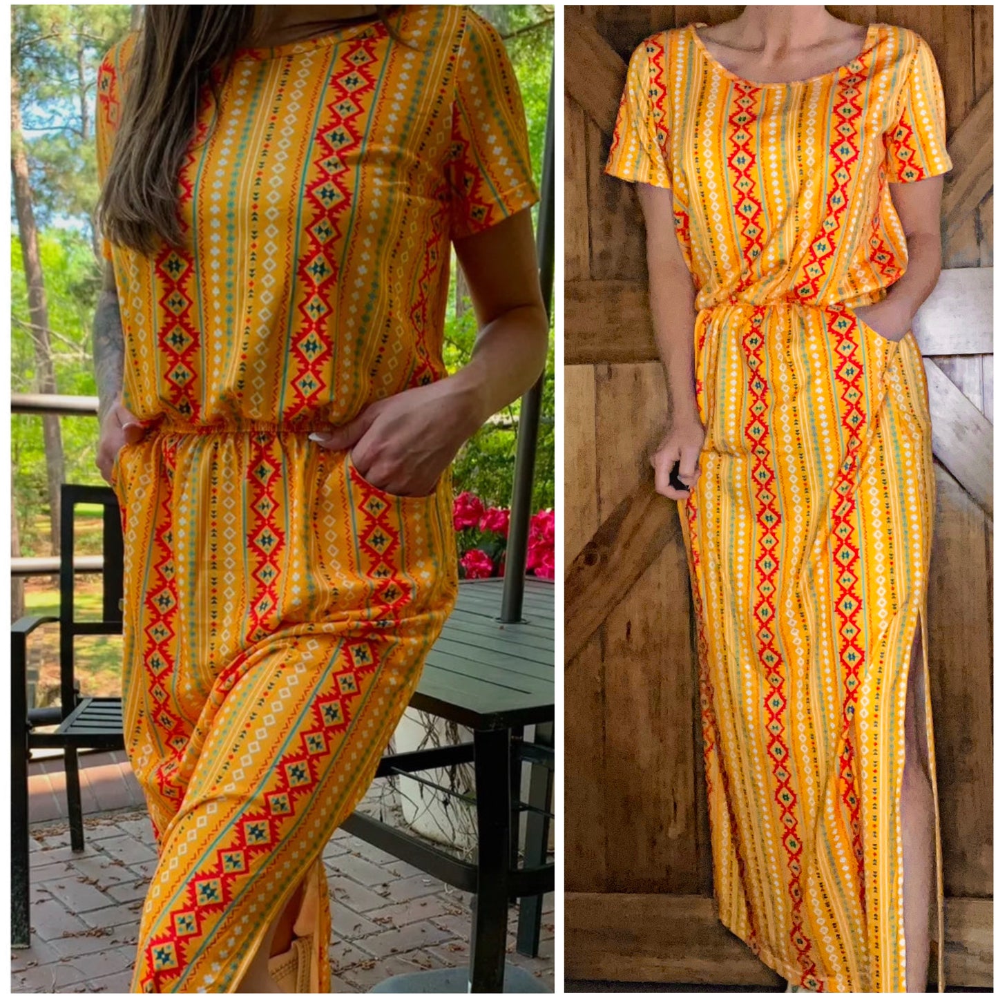 Long Yellow Aztec Dress