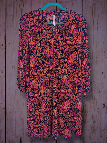 Pink Floral A Line Dress w Pockets