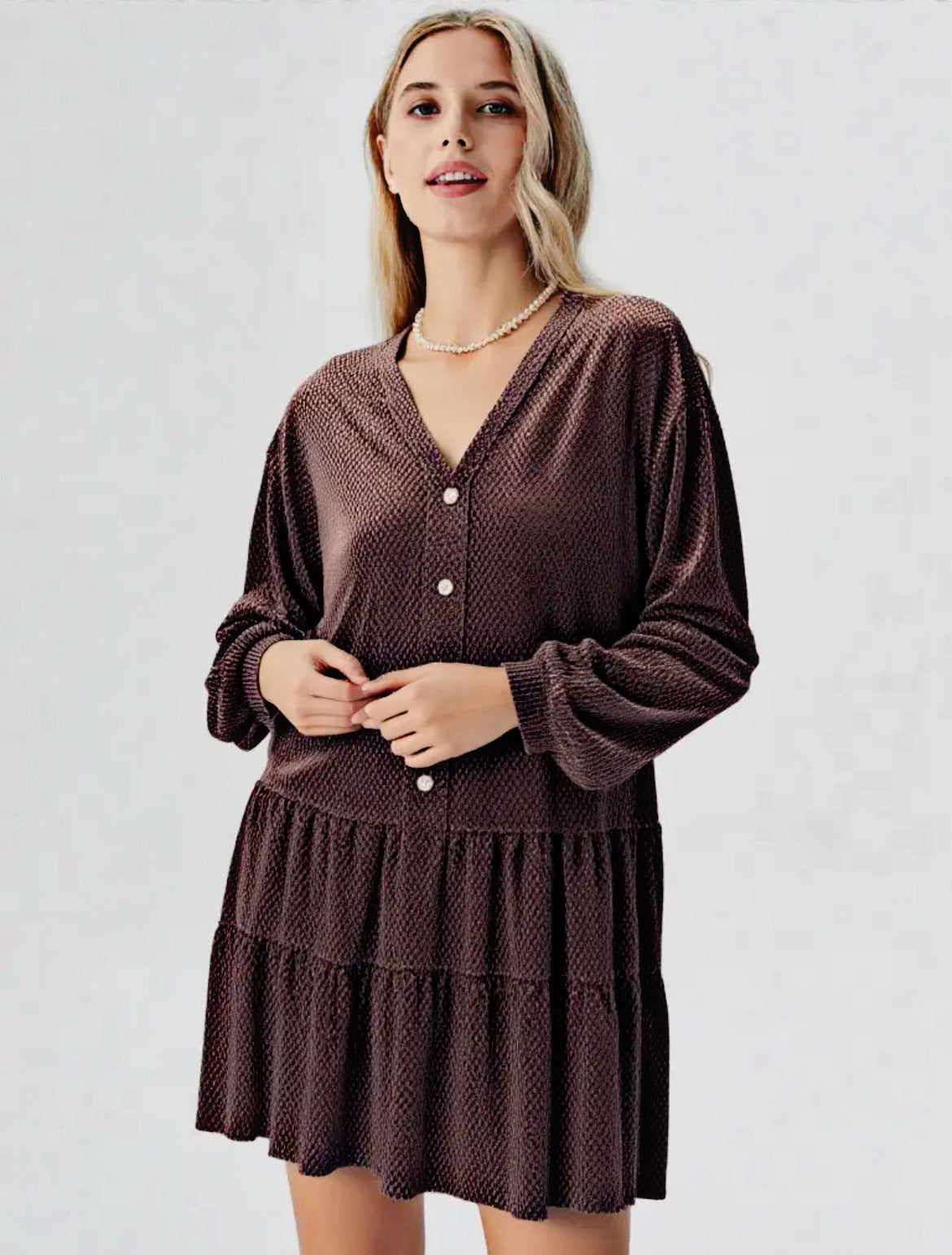 Textured Brown Velvet Dress
