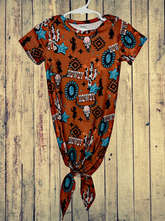 Orange Howdy Western Infant Gown