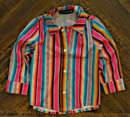Little Girl’s Button Up Serape Print Top