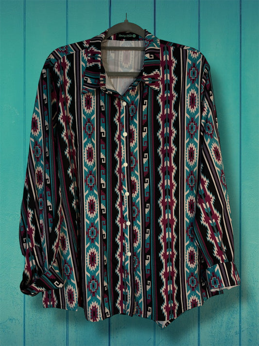 Aztec Print Button Up Top