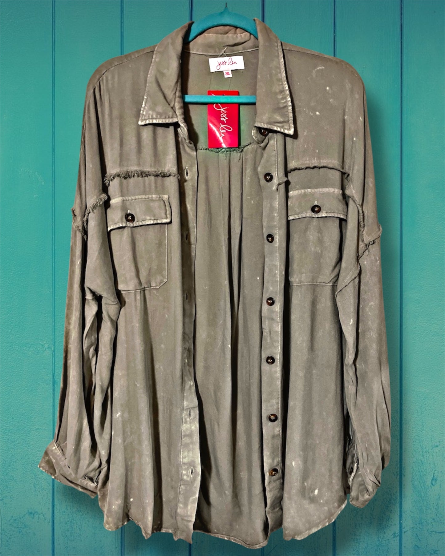 Acid Washed Button Up Top - Chambray