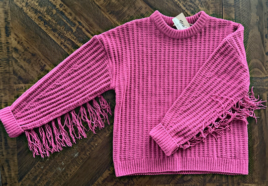 Pink Fringe Sleeve Sweater