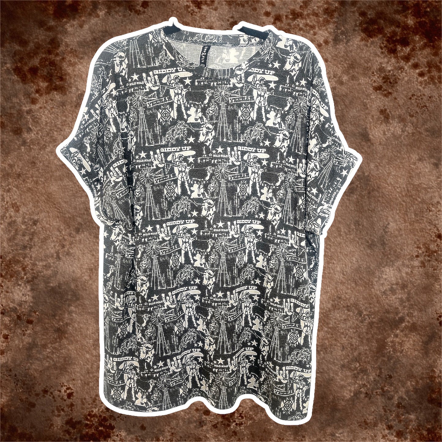Oversized Giddy Up Western Print Shirt