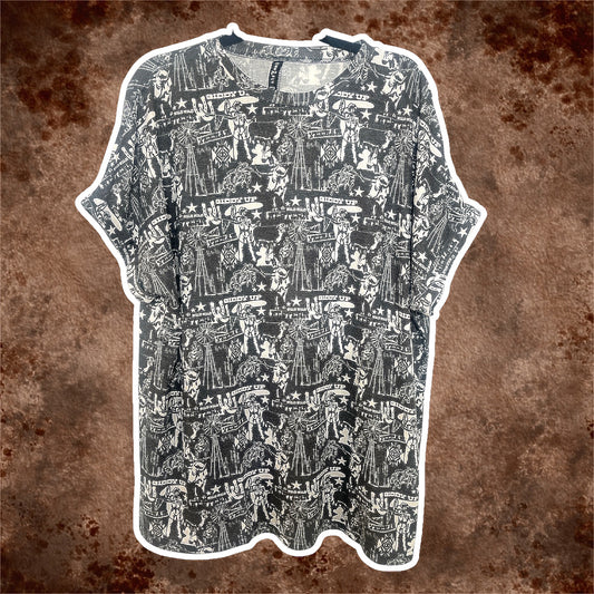 Oversized Giddy Up Western Print Shirt