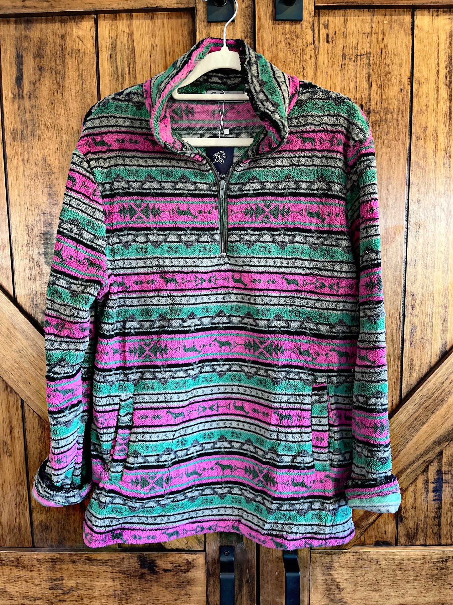 Grey/Pink/Green Sherpa Pullover