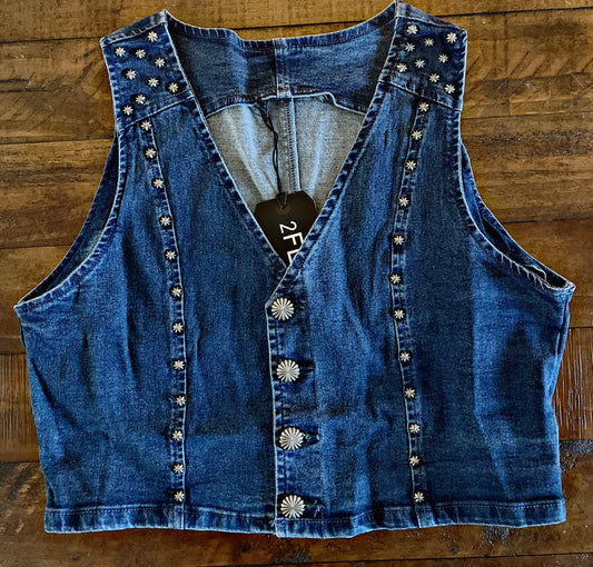 Studded Dark Denim Crop Vest
