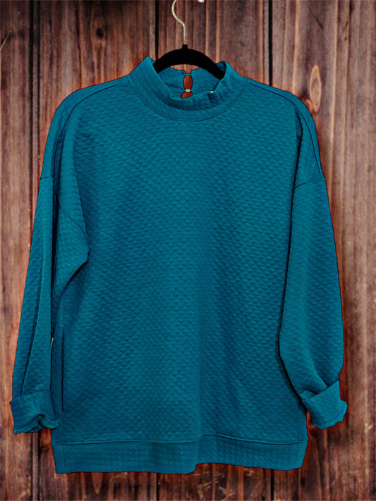 Jade Textured Mock Neck Top