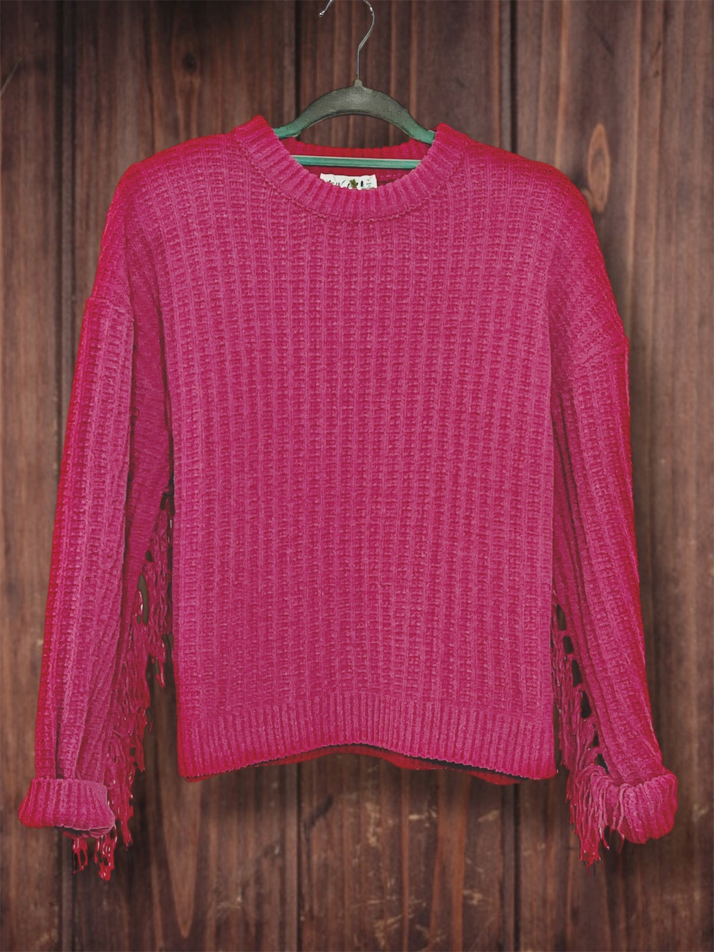 Pink Fringe Sleeve Sweater