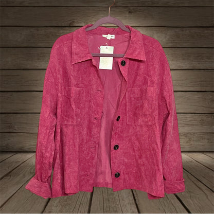 Hot Pink Corduroy Crop Shacket