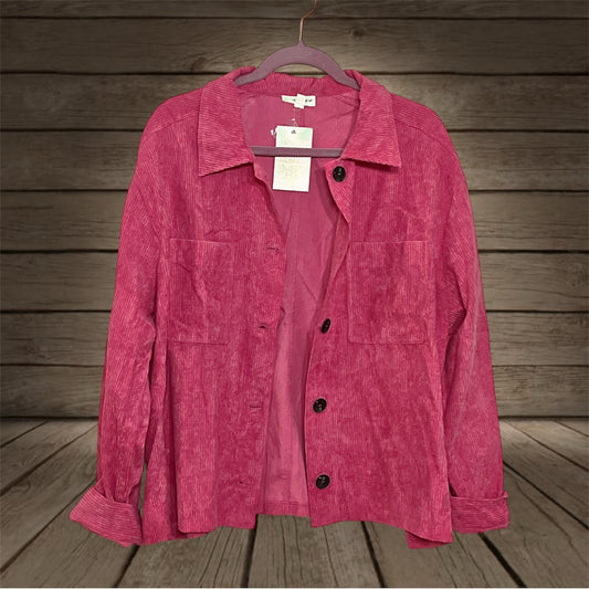 Hot Pink Corduroy Crop Shacket