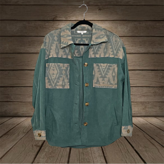Teal/Aztec Corduroy Shacket