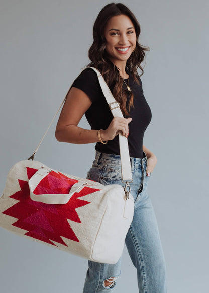 “Texas” - Cream, Red & Pink Aztec Weekend Bag