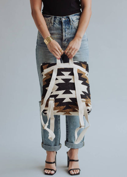 “New Mexico” - Black, White & Brown Aztec Backpack