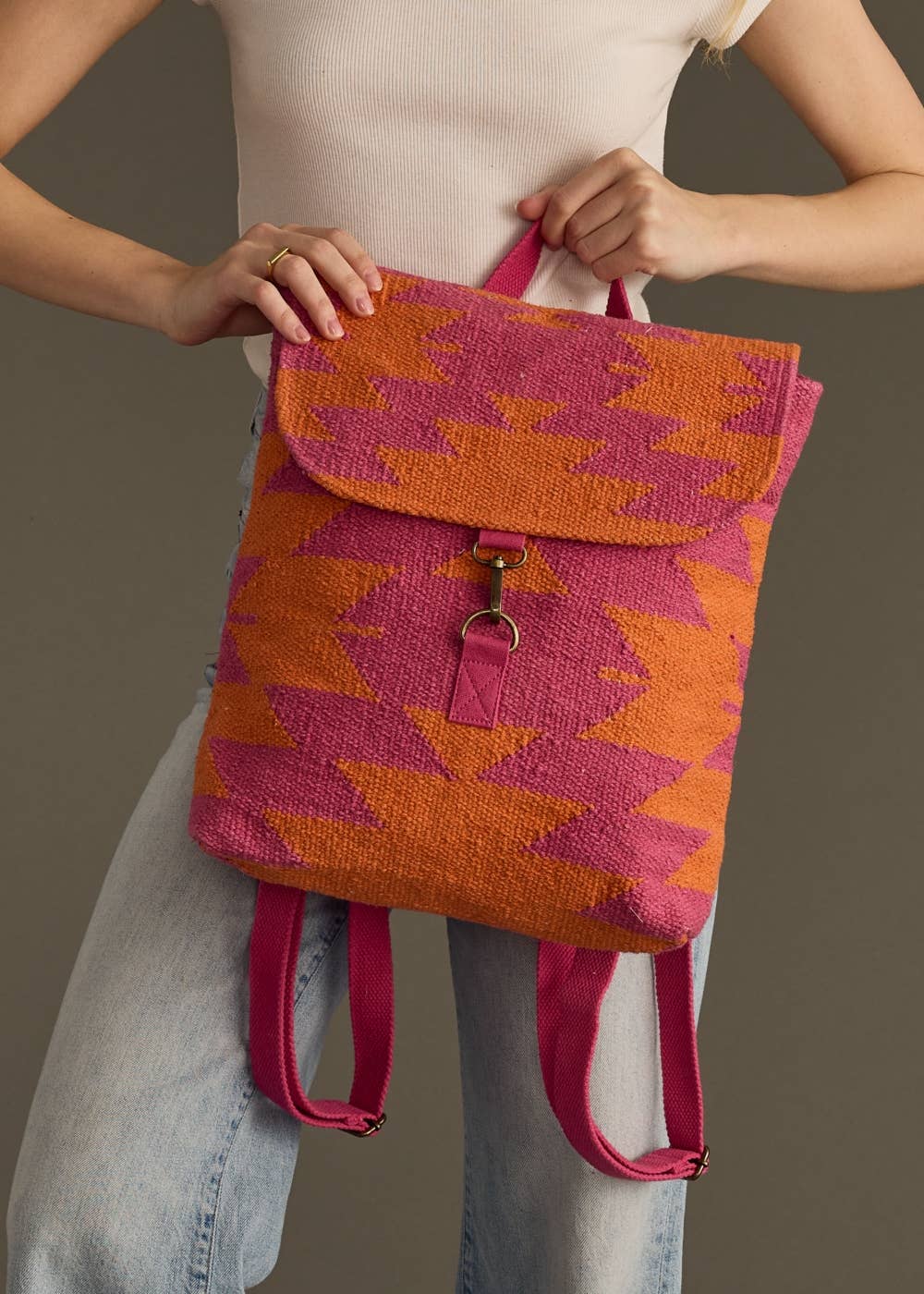 “South Carolina” - Orange & Bright Pink Aztec Backpack