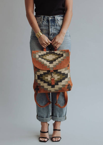 “Utah” - Orange, Cream, Navy & Green Aztec Backpack