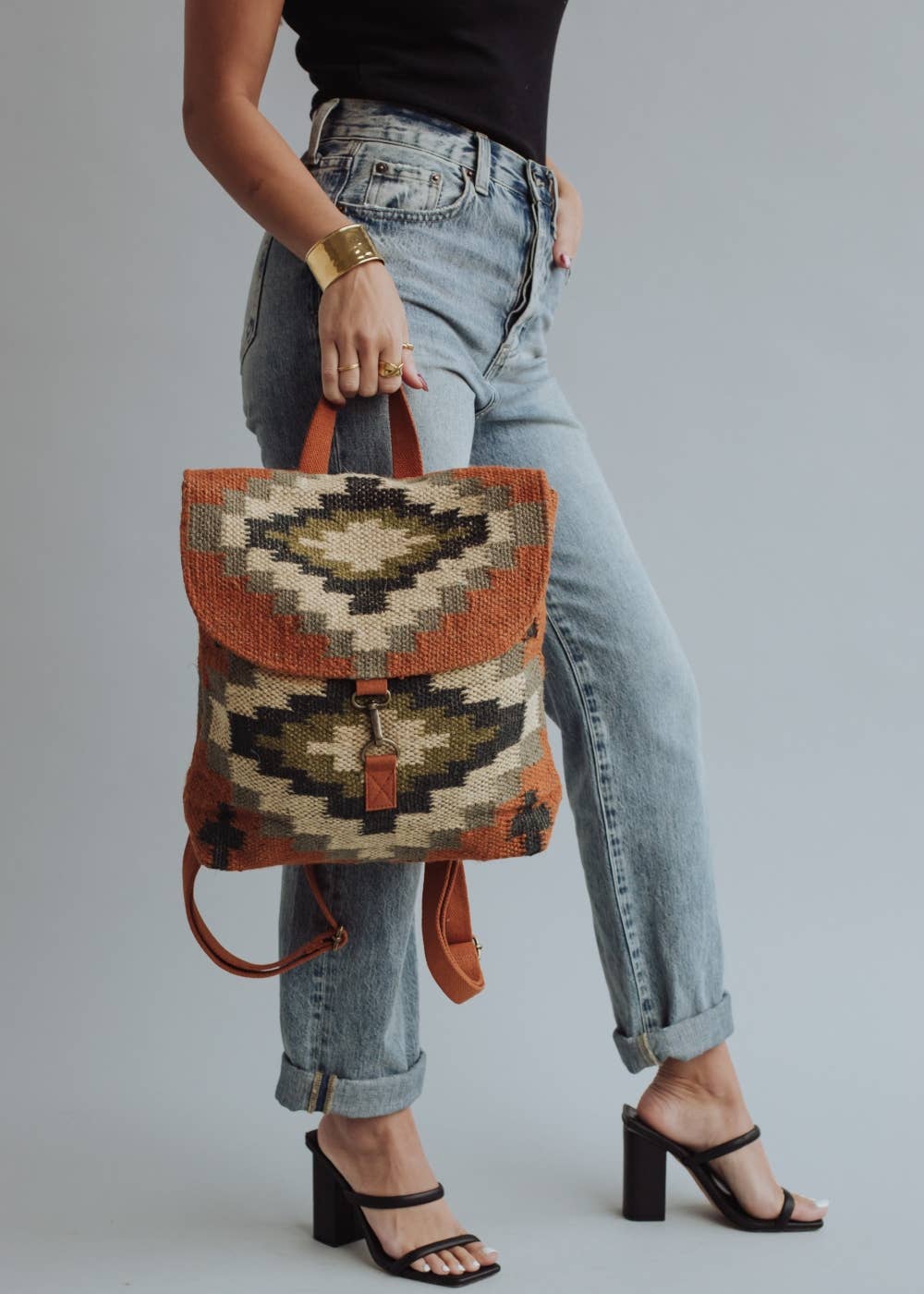 “Utah” - Orange, Cream, Navy & Green Aztec Backpack