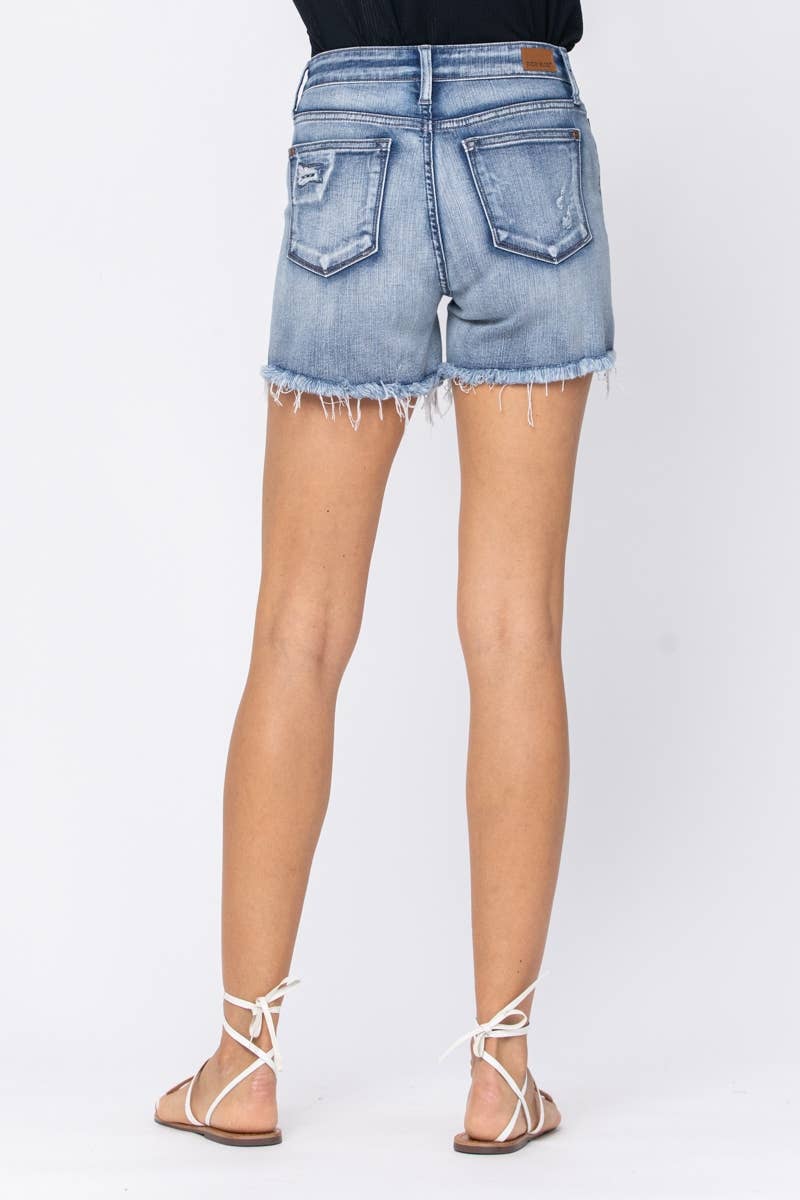 “Emma” - Mid-Rise Destroyed/Patched Shorts