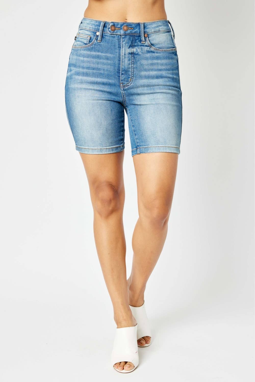 “Taylor” - Tummy Control Double Button Bermuda Shorts