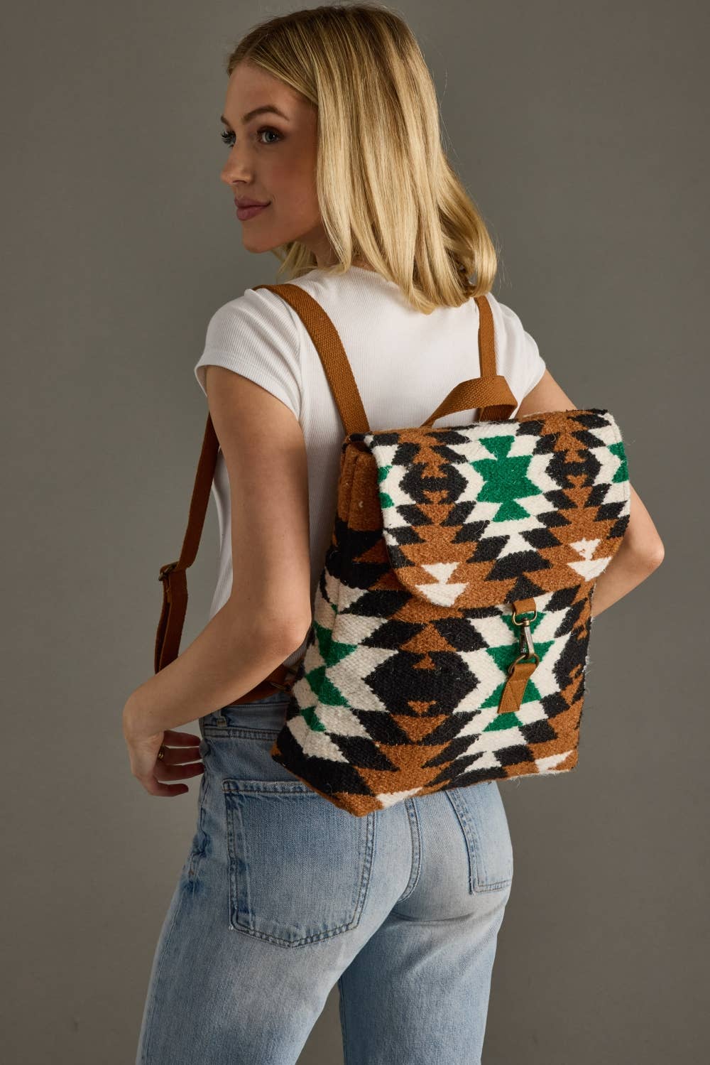 “Montana” - Brown, Black, Green & White Western Backpack