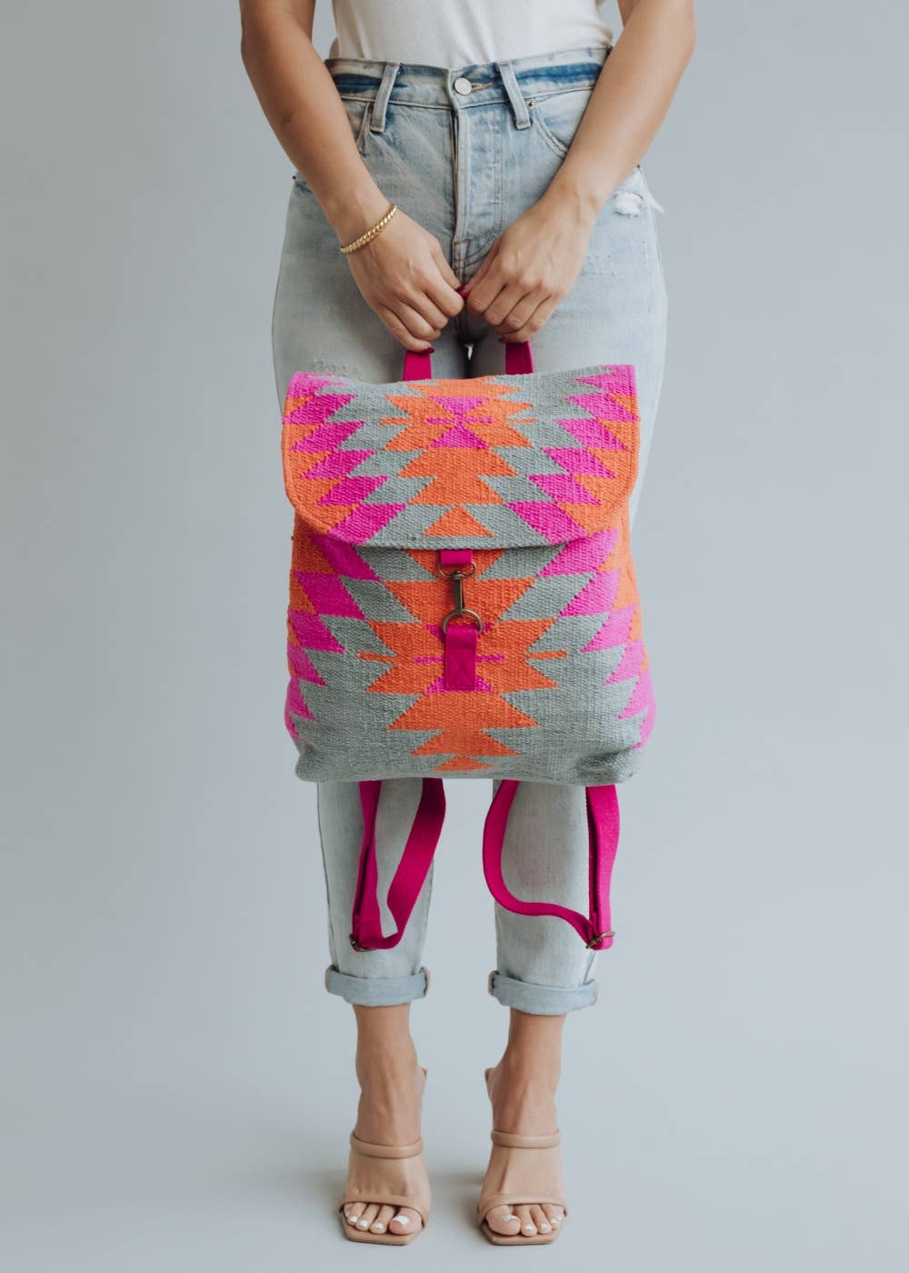 “Virginia” - Orange, Pink & Slate Aztec Backpack