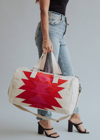 “Texas” - Cream, Red & Pink Aztec Weekend Bag