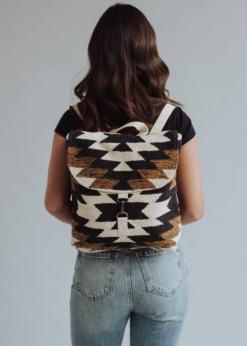 “New Mexico” - Black, White & Brown Aztec Backpack