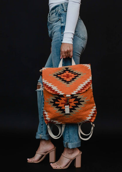 “Alabama” - Orange, White & Red Aztec Backpack