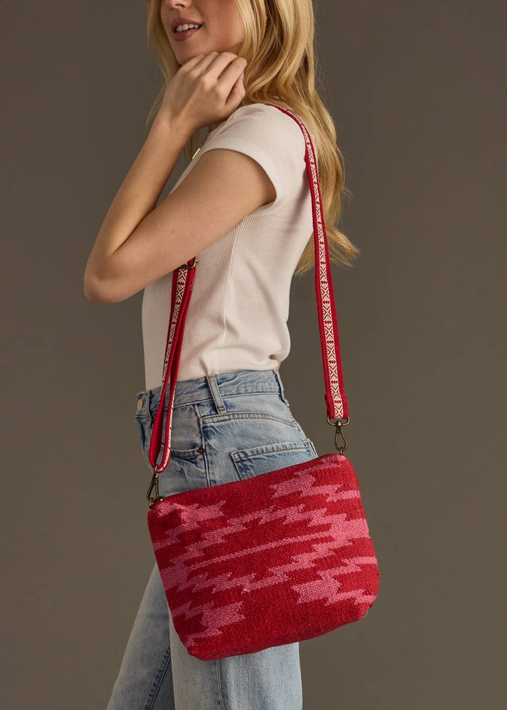 “Nebraska” - Red & Pink Aztec Crossbody