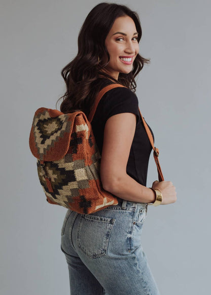 “Utah” - Orange, Cream, Navy & Green Aztec Backpack